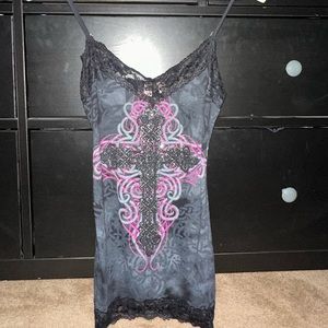 Super cute cross lace trim dress/long tank top
